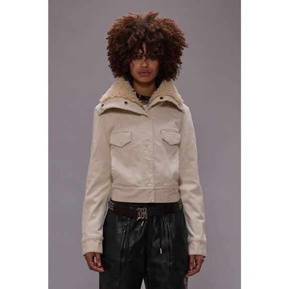 R13 High Neck Trucker Jacket in Ecru Stretch L - Picture 2 of 4